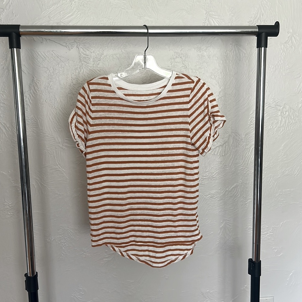 Orange and white striped T shirt, X Small